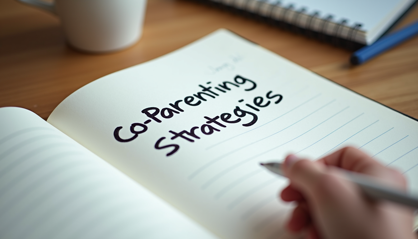 Close-up view of a notebook with notes on co-parenting strategies