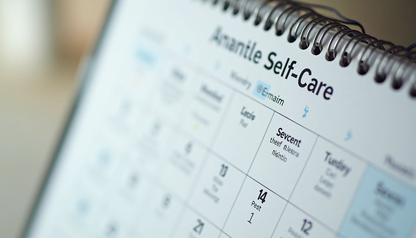Close-up view of a calendar with scheduled self-care activities