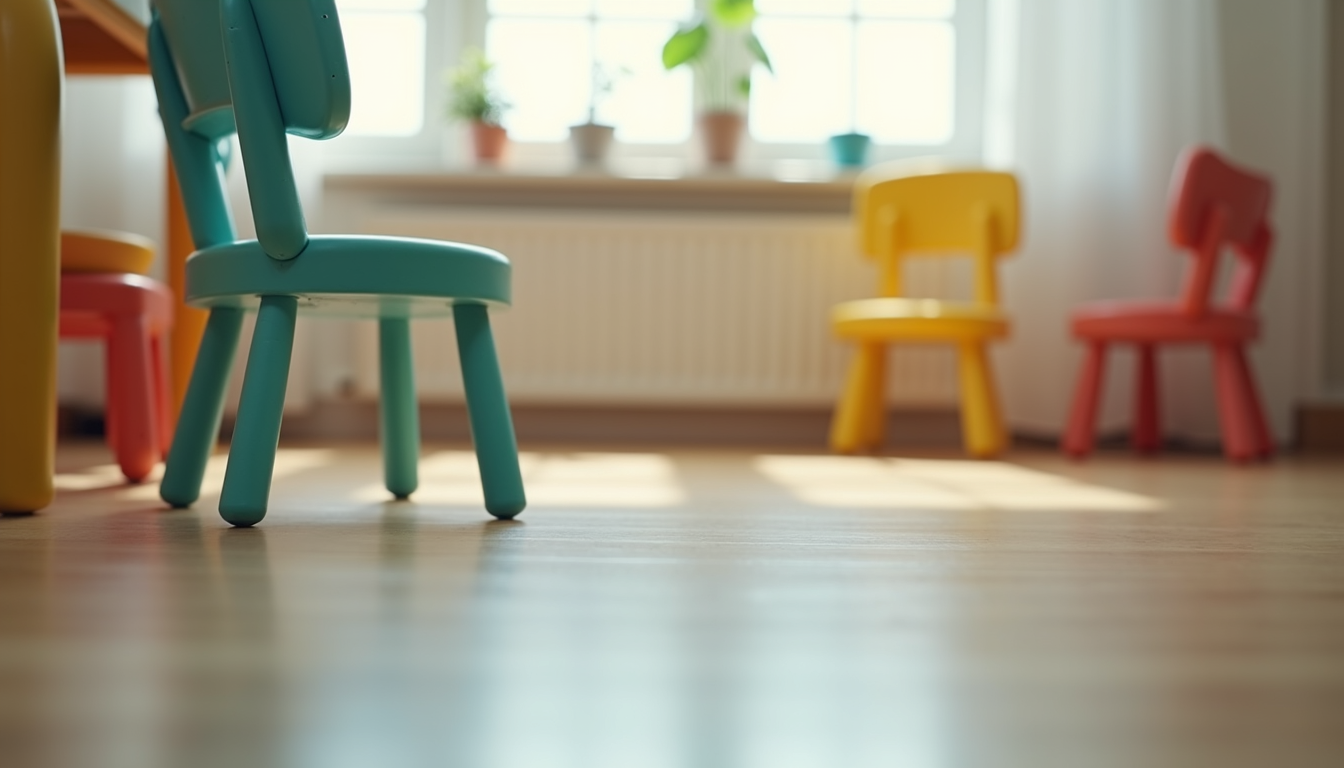 Close-up view of a calm, organized visitation room with toys and chairs